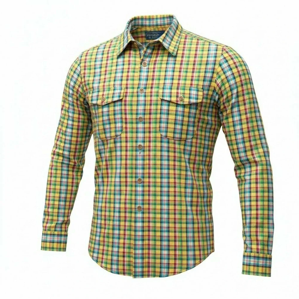 POLO RALPH LAUREN XLMen's Bright Madras Plaid Epaulettes Button Down Shirt